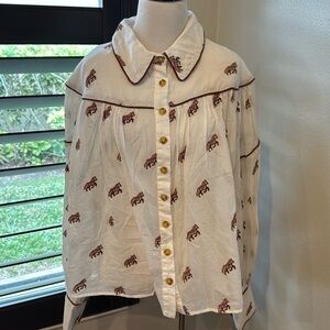 Farm Rio embroidered horse blouse